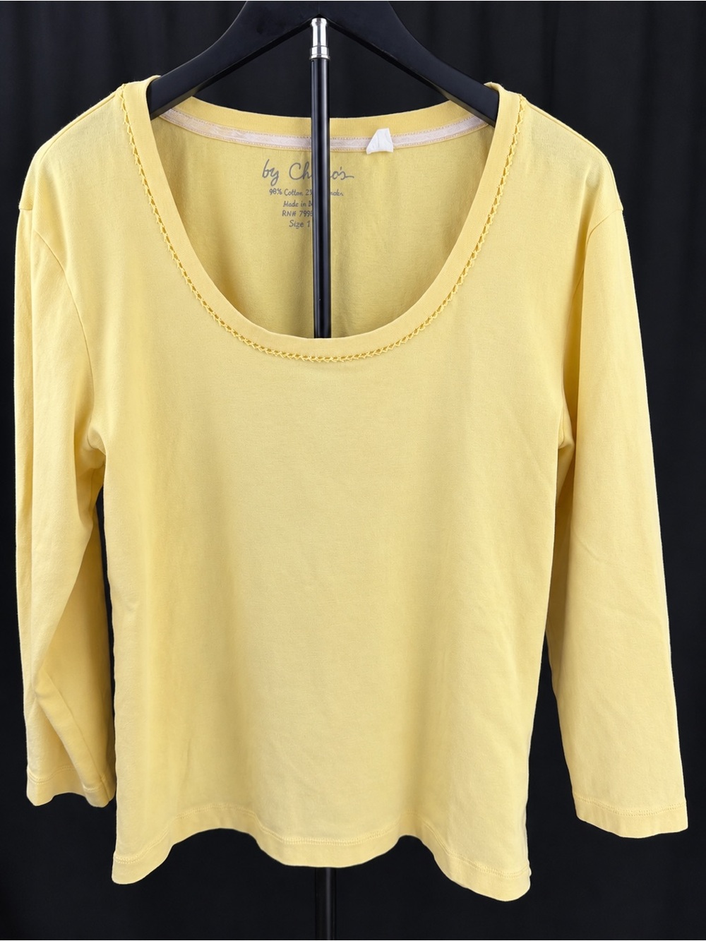 By Chico’s Yellow Cotton Stretch Scoop Neck 3/4 Sleeve Top